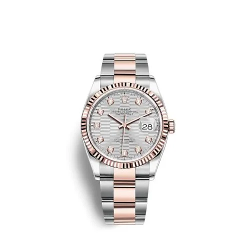 Rolex - 126231-0040 Datejust 36 Stainless Steel / Everose / Fluted / Silver - Fluted - Diamond / Oyster