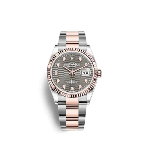 Rolex - 126231-0042 Datejust 36 Stainless Steel / Everose / Fluted / Slate - Fluted - Diamond / Oyster
