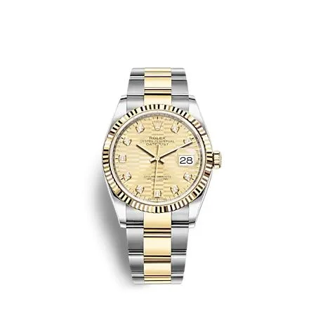 Rolex - 126233-0046 Datejust 36 Stainless Steel  - Yellow Gold - Fluted / Champagne - Fluted - Diamond / Oyster