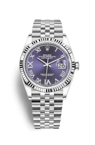 Rolex - 126234-0021 Datejust 36 Stainless Steel / Fluted / Aubergine Roman-Diamonds / Jubilee