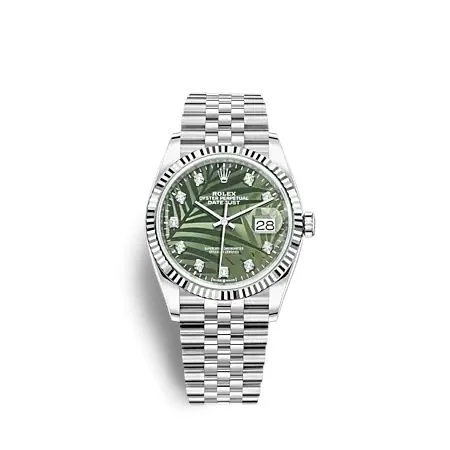 Rolex - 126234-0055 Datejust 36 Stainless Steel - Fluted / Green - Palm - Diamond / Jubilee