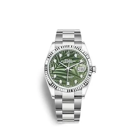 Rolex - 126234-0056 Datejust 36 Stainless Steel - Fluted / Green - Palm - Diamond / Oyster