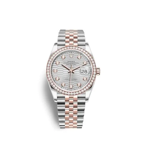 Rolex - 126281RBR-0027 Datejust 36 Stainless Steel / Everose / Diamond / Silver - Fluted - Diamond / Jubilee