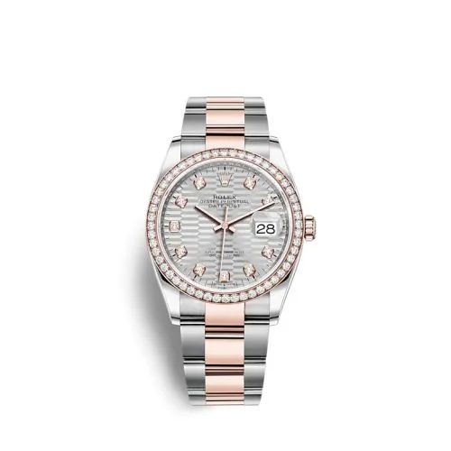 Rolex - 126281RBR-0028 Datejust 36 Stainless Steel / Everose / Diamond / Silver - Fluted - Diamond / Oyster