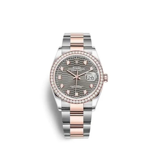 Rolex - 126281RBR-0030 Datejust 36 Stainless Steel / Everose / Diamond / Slate - Fluted - Diamond / Oyster