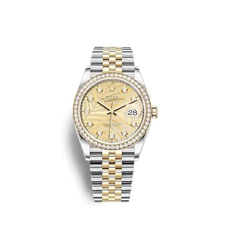 Rolex - 126283RBR-0029 Datejust 36 Stainless Steel  - Yellow Gold - Diamond / Champagne - Palm - Diamond / Jubilee