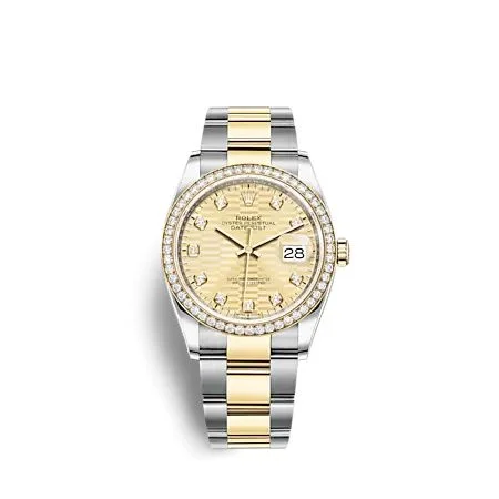 Rolex - 126283RBR-0032 Datejust 36 Stainless Steel  - Yellow Gold - Diamond / Champagne - Fluted - Diamond / Oyster