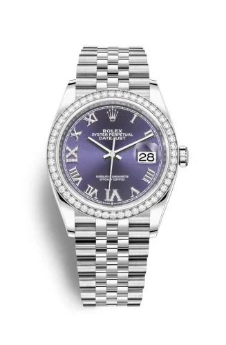 Rolex - 126284RBR-0013 Datejust 36 Stainless Steel / Diamond / Aubergine Roman-Diamonds / Jubilee