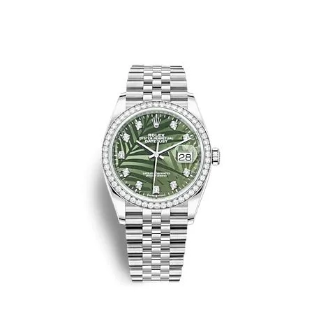 Rolex - 126284RBR-0047 Datejust 36 Stainless Steel - Diamond / Green - Palm - Diamond / Jubilee
