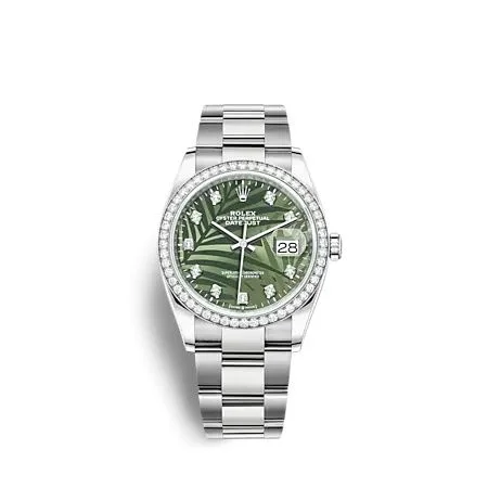 Rolex - 126284RBR-0048 Datejust 36 Stainless Steel - Diamond / Green - Palm - Diamond / Oyster