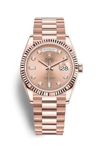 Rolex - 128235-0009 Day-Date 36 Everose Gold / Fluted / Rose-Diamond / President