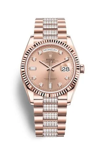 Rolex - 128235-0019 Day-Date 36 Everose Gold / Fluted / Rose-Diamond / President-Diamond