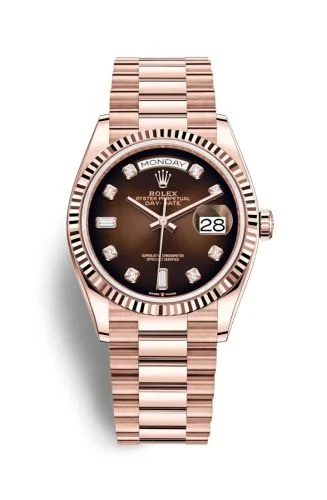 Rolex - 128235-0037 Day-Date 36 Everose Gold / Fluted / Brown Ombré-Diamond / President