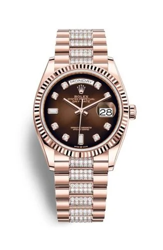 Rolex - 128235-0038 Day-Date 36 Everose Gold / Fluted / Brown Ombré-Diamond / President-Diamond