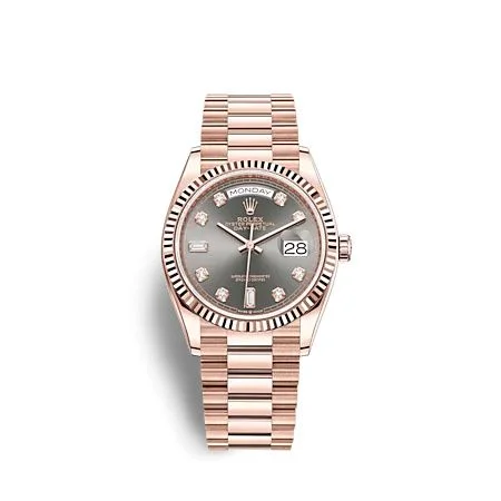 Rolex - 128235-0050 Day-Date 36 Everose Gold / Fluted / Slate - Diamond / President