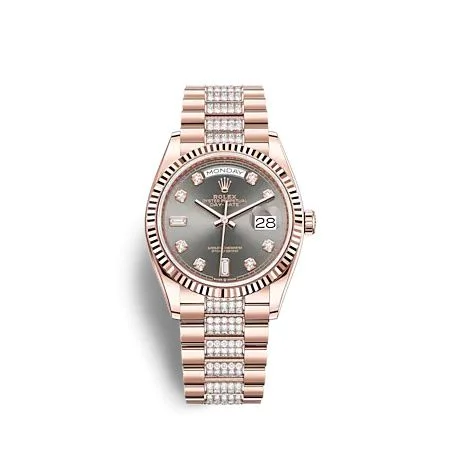 Rolex - 128235-0051 Day-Date 36 Everose Gold / Fluted / Slate - Diamond / President  - Diamond