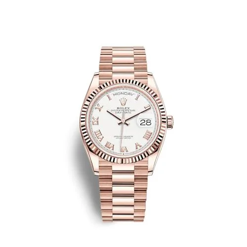 Rolex - 128235-0052 Day-Date 36 Everose Gold / Fluted / White - Roman / President