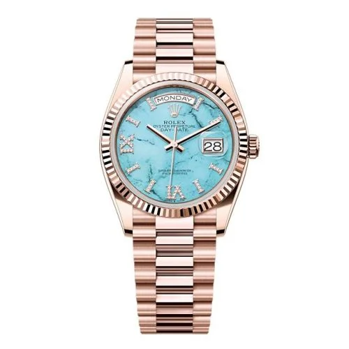 Rolex - 128235-0064 Day-Date 36 Everose Gold - Fluted / Turquoise / President