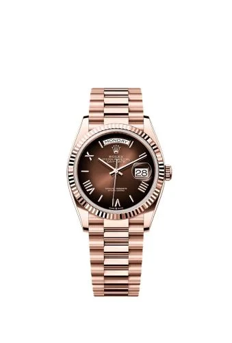 Rolex - 128235-0075 Day-Date 36 Everose Gold - Fluted / Brown Ombré - Roman / President
