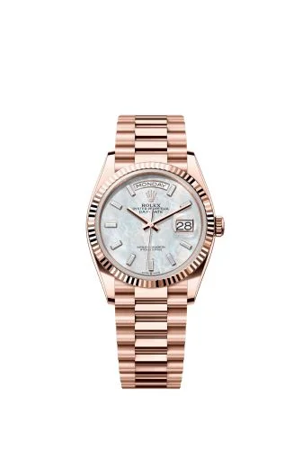Rolex - 128235-0078 Day-Date 36 Everose Gold - Fluted / MOP - Baguette / President