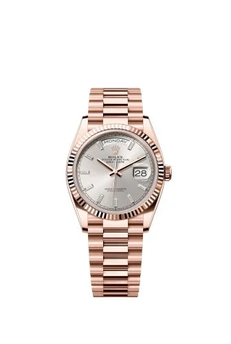 Rolex - 128235-0087 Day-Date 36 Everose Gold - Fluted / Silver - Baguette
