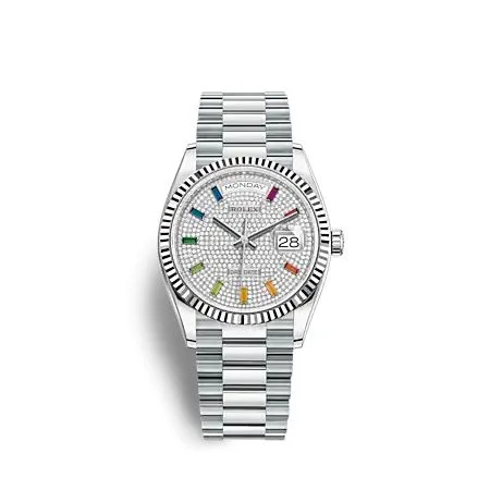 Rolex - 128236-0003 Day-Date 36 Platinum - Fluted / Paved - Rainbow / President