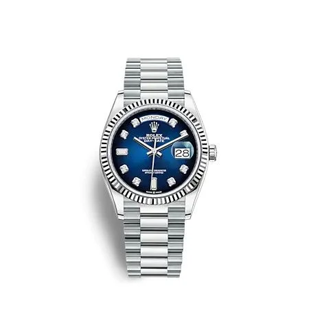 Rolex - 128236-0005 Day-Date 36 Platinum - Fluted / Blue Ombré / President