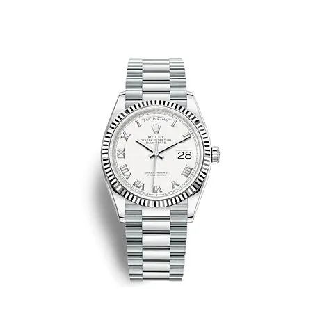Rolex - 128236-0007 Day-Date 36 Platinum - Fluted / White - Roman / President