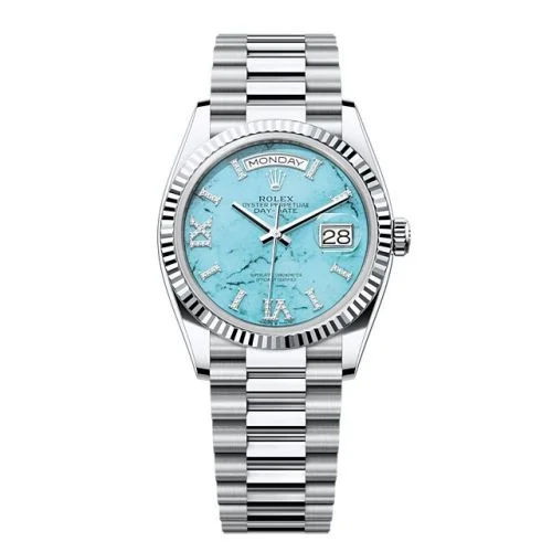 Rolex - 128236-0011 Day-Date 36 Platinum - Fluted / Turquoise / President