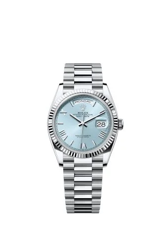 Rolex - 128236-0018 Day-Date 36 Platinum - Fluted / Ice Blue - Roman / President