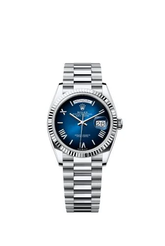 Rolex - 128236-0020 Day-Date 36 Platinum - Fluted / Blue Ombré - Roman / President