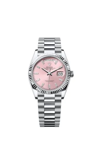 Rolex - 128236-0024 Day-Date 36 Platinum - Fluted / Pink - Baguette / President