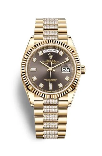 Rolex - 128238-0024 Day-Date 36 Yellow Gold / Fluted / Dark Grey-Diamond / President-Diamond