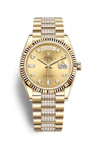 Rolex - 128238-0026 Day-Date 36 Yellow Gold / Fluted / Champagne-Diamond / President-Diamond