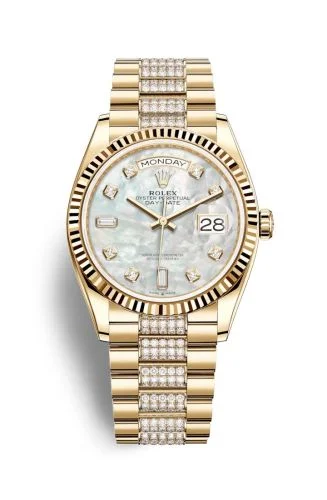 Rolex - 128238-0032 Day-Date 36 Yellow Gold / Fluted / MOP-Diamond / President-Diamond