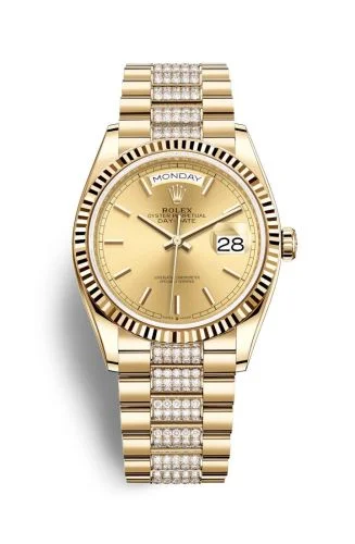 Rolex - 128238-0046 Day-Date 36 Yellow Gold / Fluted / Champagne / President - Diamond