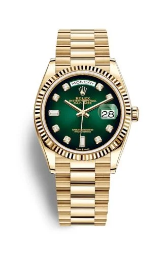 Rolex - 128238-0069 Day-Date 36 Yellow Gold / Fluted / Green Ombré-Diamond / President