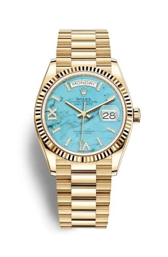 Rolex - 128238-0071 Day-Date 36 Yellow Gold / Fluted / Turquoise / President