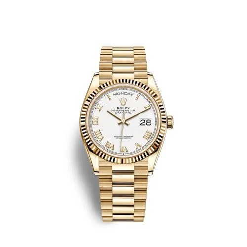 Rolex - 128238-0076 Day-Date 36 Yellow Gold / Fluted / White - Roman / President