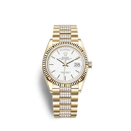 Rolex - 128238-0082 Day-Date 36 Yellow Gold / Fluted / White / President - Diamond