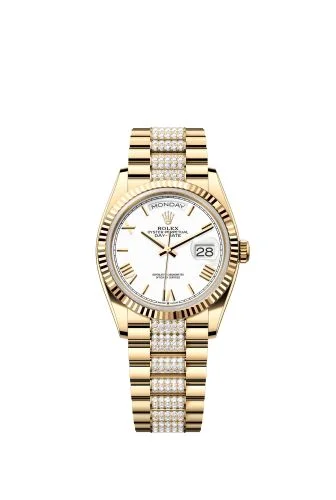 Rolex - 128238-0114 Day-Date 36 Yellow Gold / Fluted / White - Roman / President - Diamond