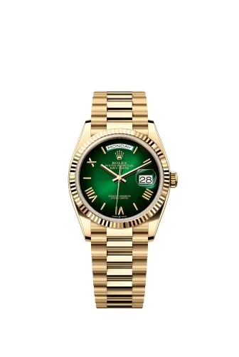 Rolex - 128238-0118 Day-Date 36 Yellow Gold - Fluted / Green Ombré - Roman / President