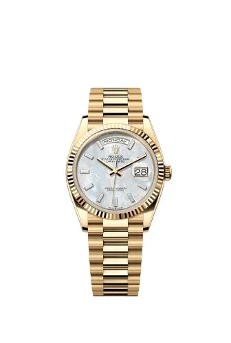Rolex - 128238-0123 Day-Date 36 Yellow Gold / Fluted / MOP - Baguette / President