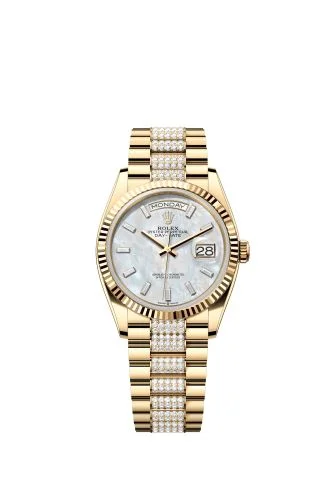 Rolex - 128238-0124 Day-Date 36 Yellow Gold / Fluted / MOP - Baguette / President - Diamond