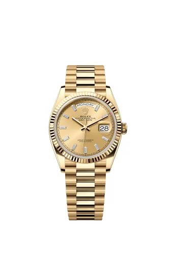 Rolex - 128238-0132 Day-Date 36 Yellow Gold / Fluted / Champagne - Baguette / President