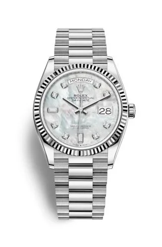 Rolex - 128239-0007 Day-Date 36 White Gold / Fluted / MOP-Diamond / President