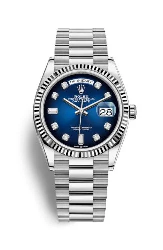 Rolex - 128239-0023 Day-Date 36 White Gold / Fluted / Blue Ombré - Diamond / President
