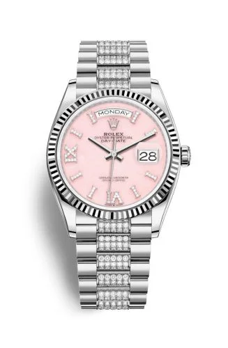 Rolex - 128239-0030 Day-Date 36 White Gold / Fluted / Opal-Diamond / President-Diamond