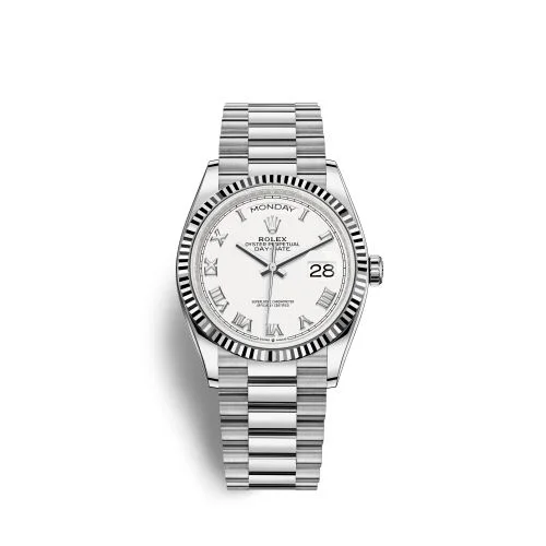 Rolex - 128239-0038 Day-Date 36 White Gold Fluted / White - Roman / President