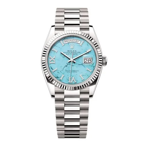 Rolex - 128239-0044 Day-Date 36 White Gold - Fluted / Turquoise / President